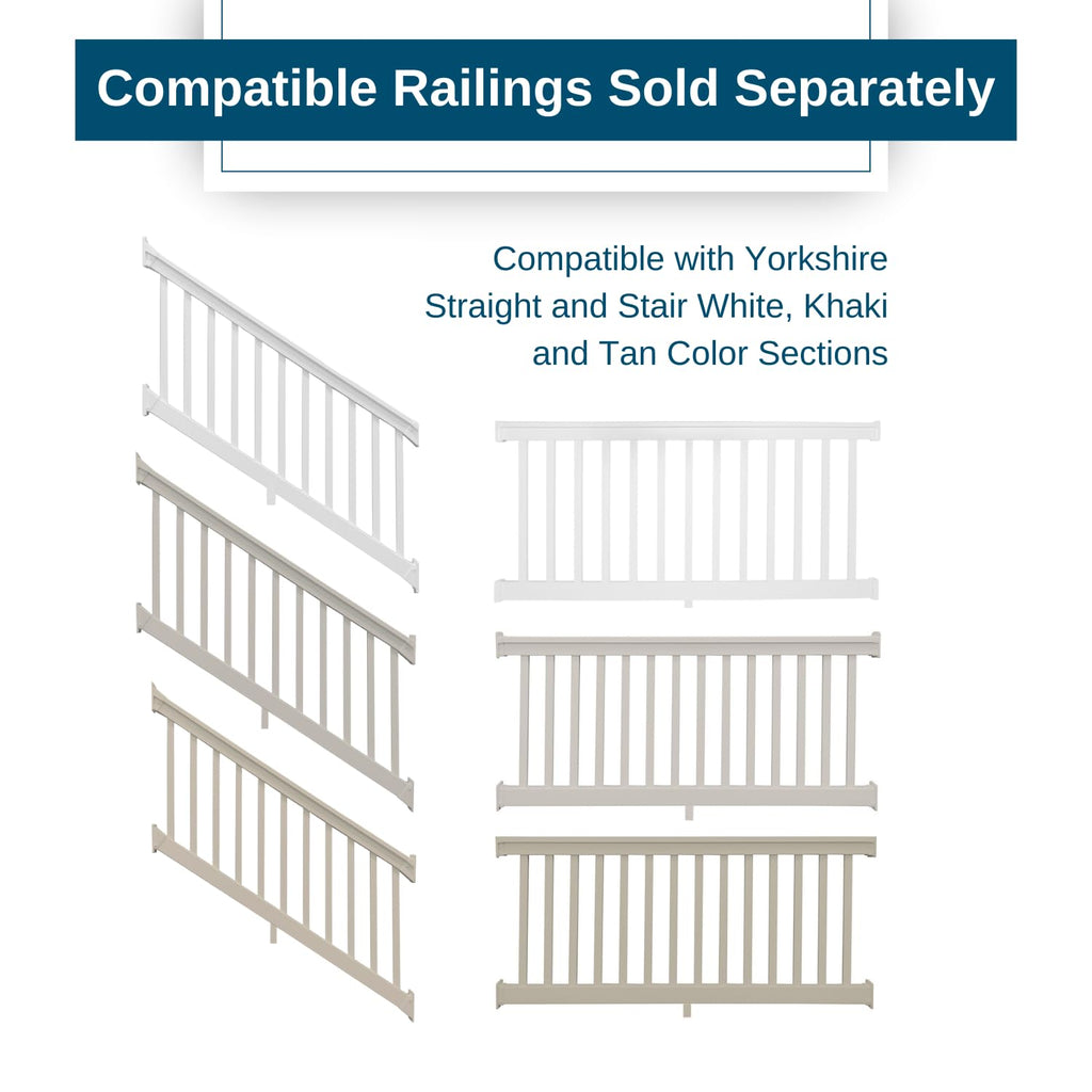 Stair Vinyl Railing Brackets - Porch and Deck Railing Bracket Set for Stairs, Top & Bottom Classic Brackets for