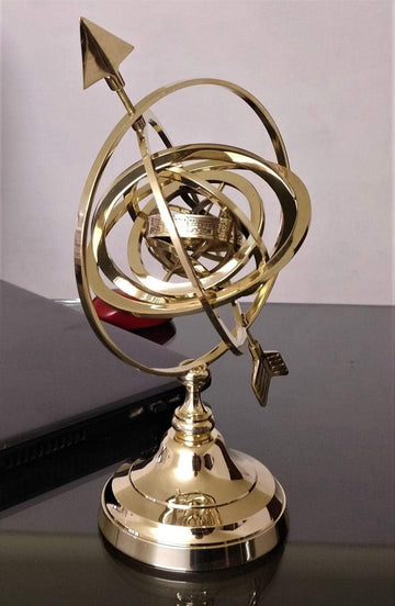 14 inches Large Antique Armillary Sphere Globe Replica Gift; Vintage Table Decor and Gift (Gold)