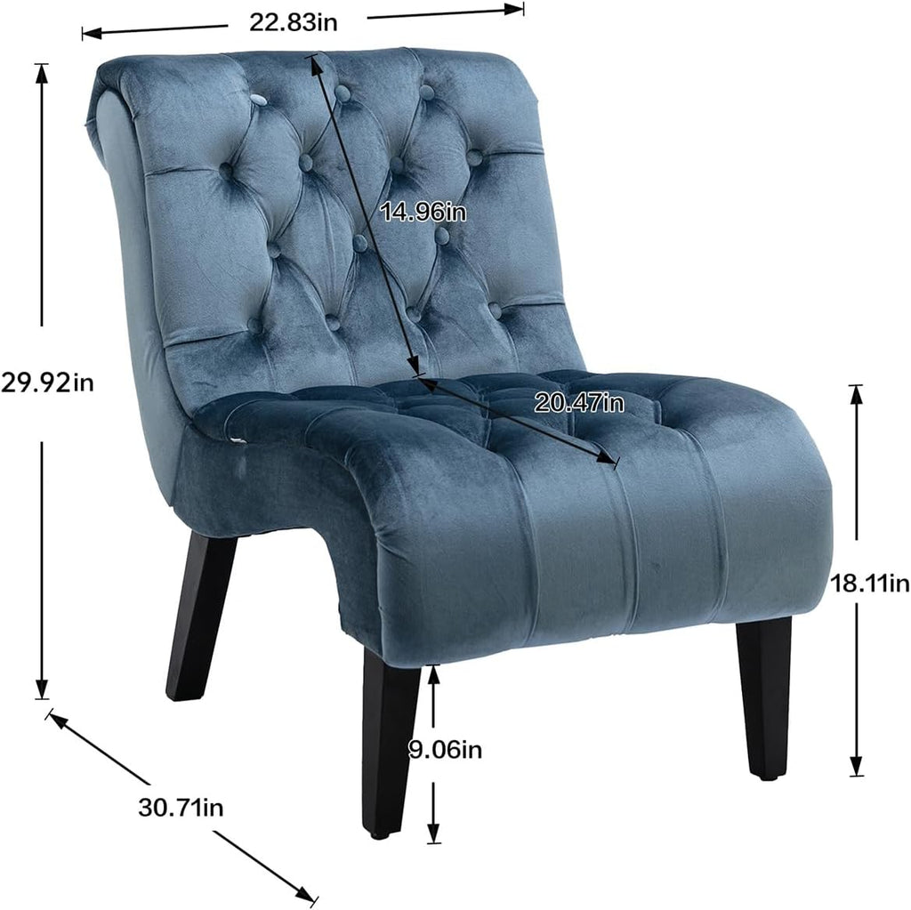 Comfy Velvet Accent Chair, Upholstered Armless Side Chair , Modern Small Lounger with Tufted Back and Rolled Edge