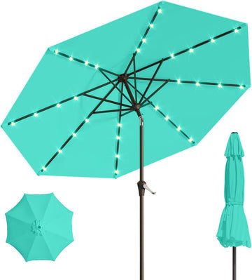 10FT Solar Umbrella 32 LED Lighted Patio Umbrella Table Market Umbrella w/Tilt and Crank