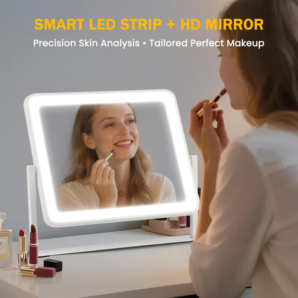 Vanity Mirror with Lights, 14"×12" LED Makeup Mirror, HD Professional Mirror, Smart Touch with 3-Color Lighting