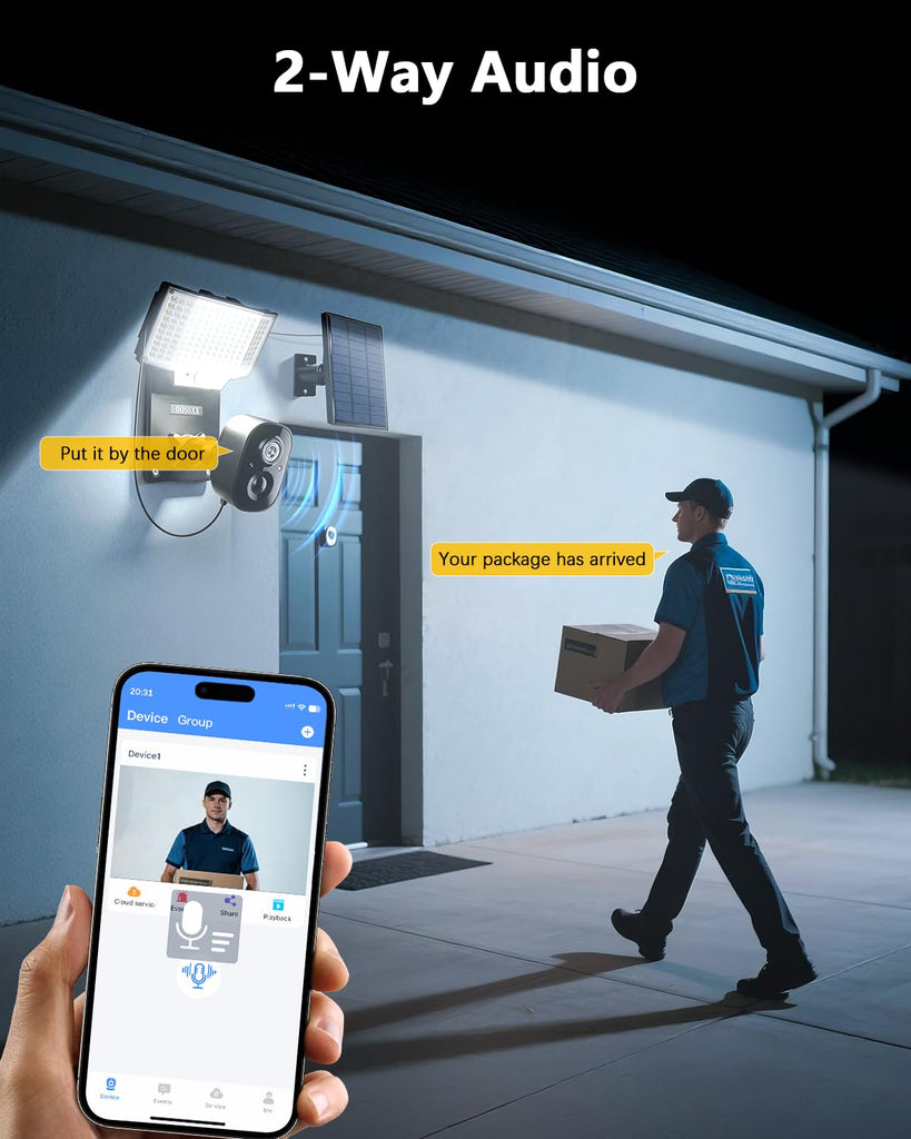 Solar Floodlight Security Camera Outdoor Wireless, 4MP HD 3-in-1