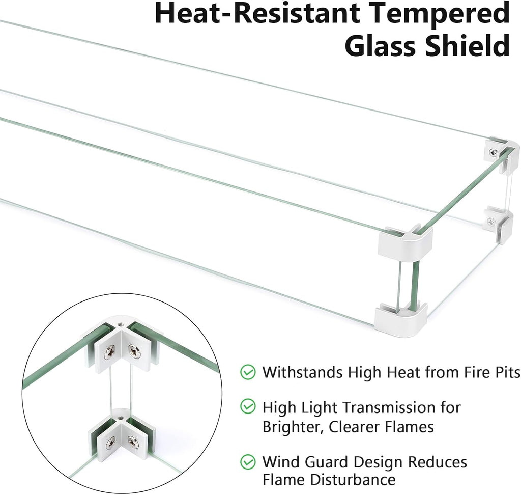 30 x 10 Inch Drop-in Fire Pit Kit, Premium Stainless Steel Modern Fire Trough with Tempered Glass Wind Guard, Burner Pan