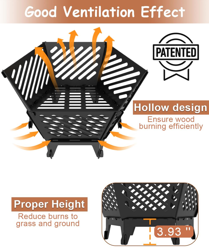 22.5" Portable Outdoor Fire Pit Camping Firepit with Bag, Diagonal