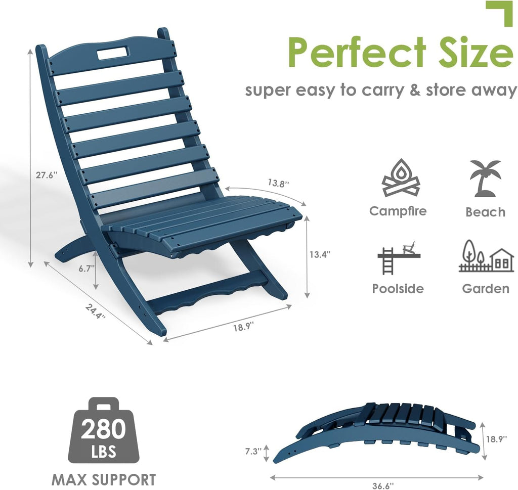 Folding-Xavier-Adirondack-Chairs Set of 2, HDPE Plastic, Blue | No Assembly Needed | Portable | All Weather | Low