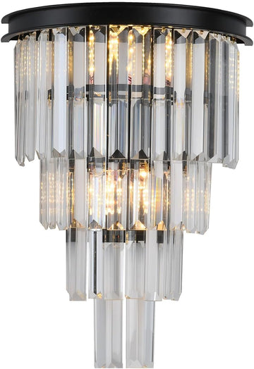 Black Crystal Wall Sconce, Modern 4-Tiers K9 Clear Crystal Wall Light Bedside Wall Mount Lamp for Living Room Bedroom