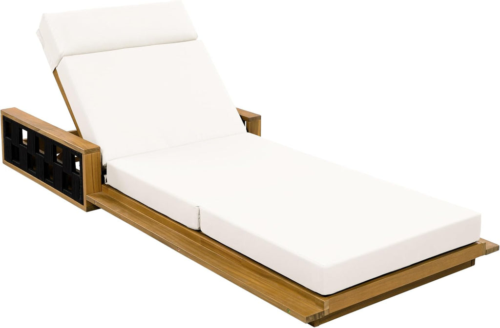 Acacia Wood Patio Chaise Lounge Set of 4, Outdoor Reclining Chairs with 4-Position Adjustable Backrest, 4-Piece