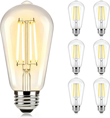 6-Pack Dimmable LED Light Bulbs 60W Equivalent, Vintage Edison Light Bulbs, 2700K Warm White ST58 7W LED Bulb Super