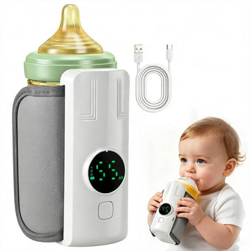 Portable Battery-Powered Baby Bottle Warmer with Temperature Display, Travel-Friendly Milk Warmer for On-the-Go