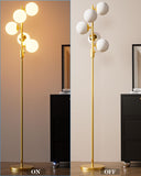 Dimmable Globe Floor Lamp Mid Century Modern Floor Lamp with 5Pcs 3000K Bulbs Included Brightness Adjustable Gold