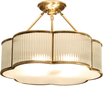 24 in Large Semi Flush Brass Chandelier for Living Room Bedroom | 6-Bulbs Design,Gold Ceiling Light,Art Deco Light