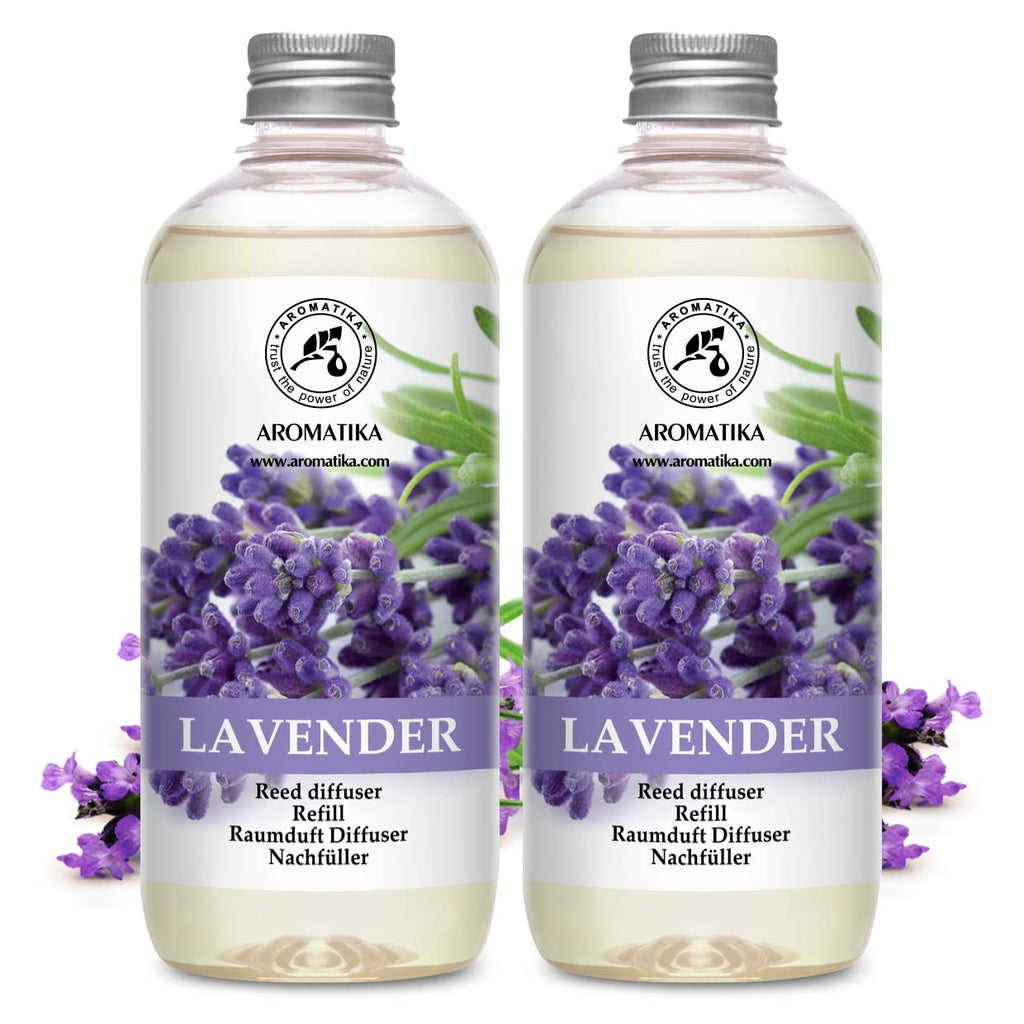 Reed Diffuser Refill Lavender with Lavender Essential Oil 34 Fl Oz - 2 x 500ml - Fragrance Oil Reed Diffuser Refill