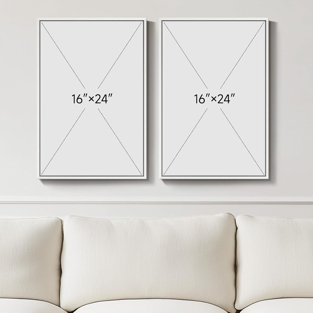 Large White Framed Blue and Gold Abstract Wall Art, 24x36 - Set of 2