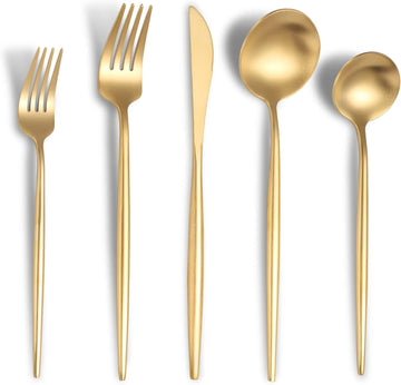 Matte Gold Silverware Set for 6,Modern Stainless Steel Brushed Cutlery Set,30-Pieces Heavy Duty Flatware Set
