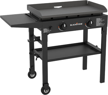 2-Burner Flat Top Propane Gas Griddle, Outdoor 28-Inch Grill Station with Rear Grease Management for Camping and Patio Cooking
