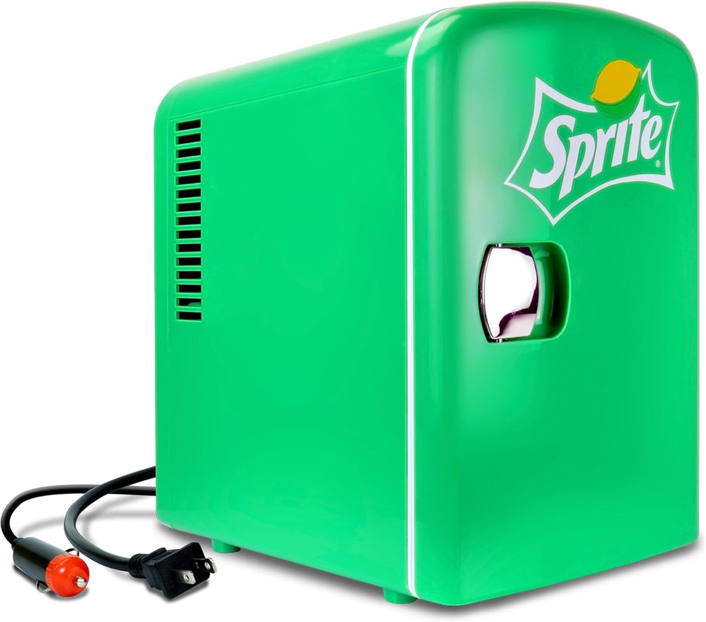 Sprite Mini Fridge 4L Portable Thermoelectric Cooler with Iconic Sprite Logo Dual Power 110V AC/12V DC for Home Office
