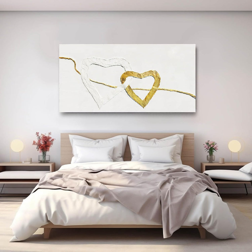 White and Gold Abstract Wall Art Minimalist Wall Decor Heart Art Prints Living Room Canvas Picture Line Art
