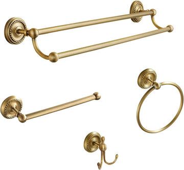 4 Piece Antique Brass Gold Bathroom Accessories Set - 24" Towel Holder, Antique Bar Brass Bath Accessories - Wall