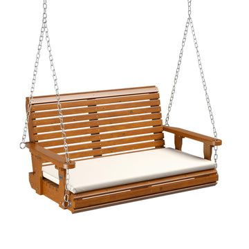 Wooden Porch Swing, Heavy Duty 880 LBS Hanging Patio Bench with Extra Cushion for Lawn| Garden| Courtyard (Brown, 4