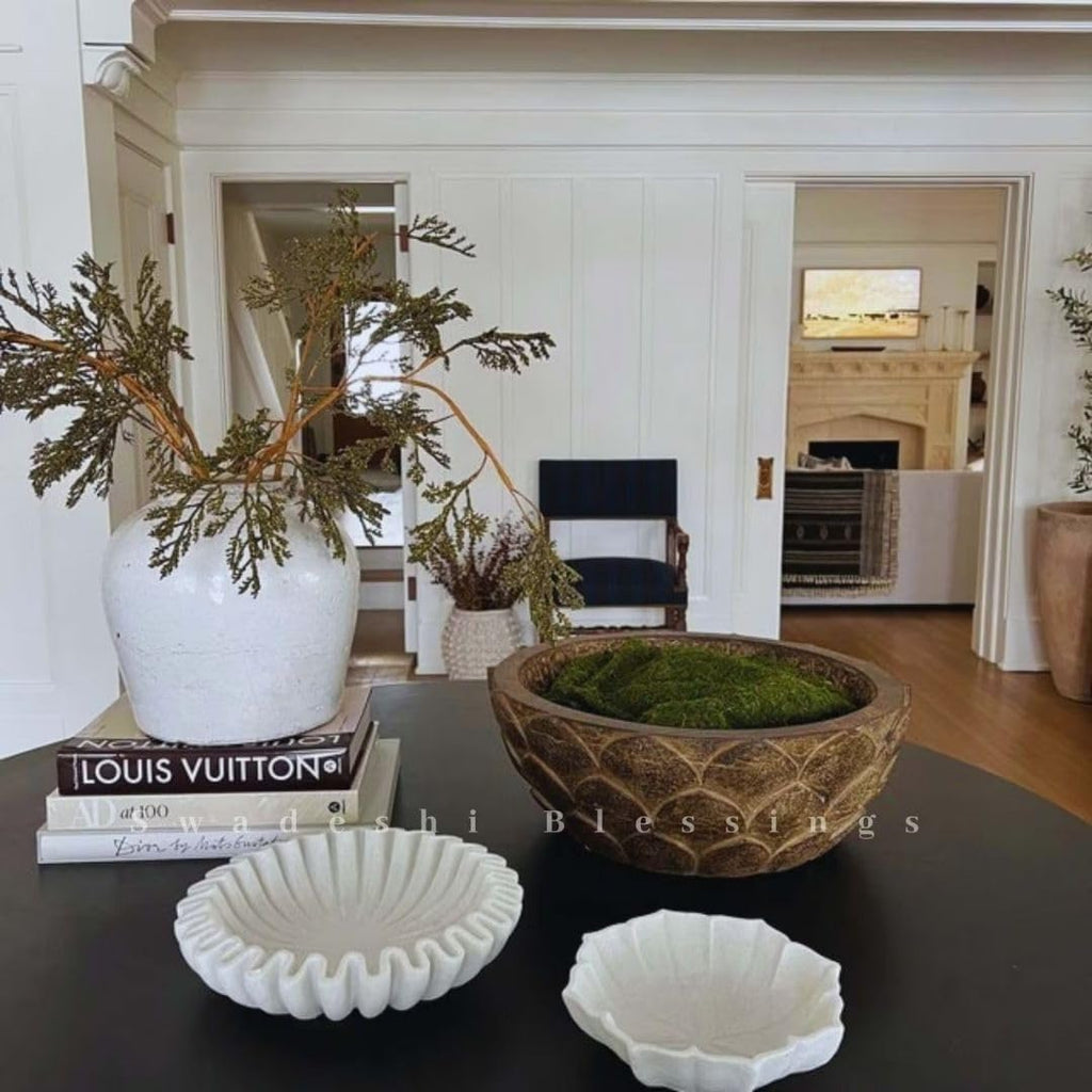 HandCrafted Marble Lotus Bowl/Organic Modern Home Decor Bowl/Fruit Bowl/Vintage Ring Dish/Decorative Flower
