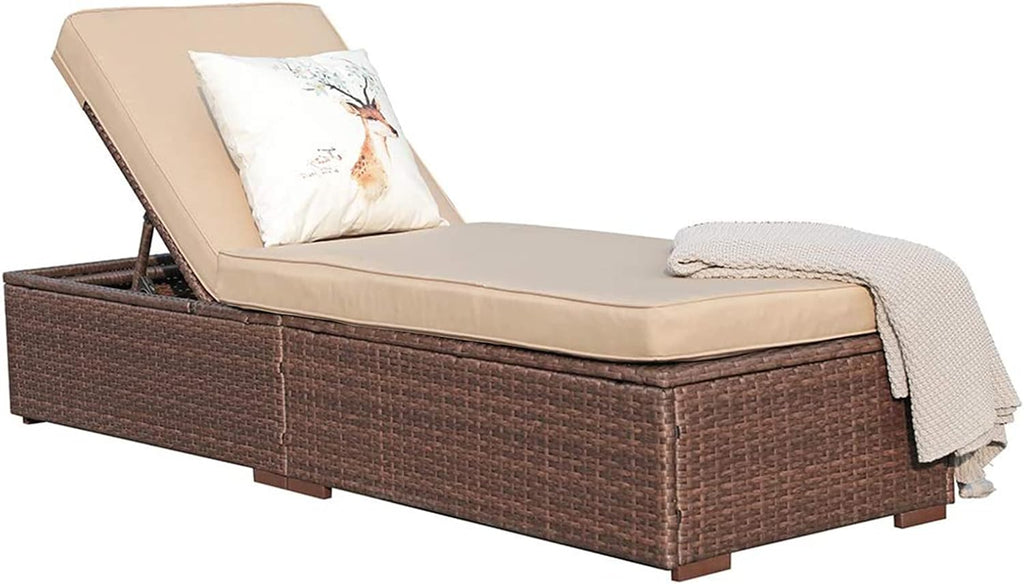 Outdoor Chaise Lounge Chair, All-Weather PE Wicker Patio Chairs Pool Lounge Chairs for Outside