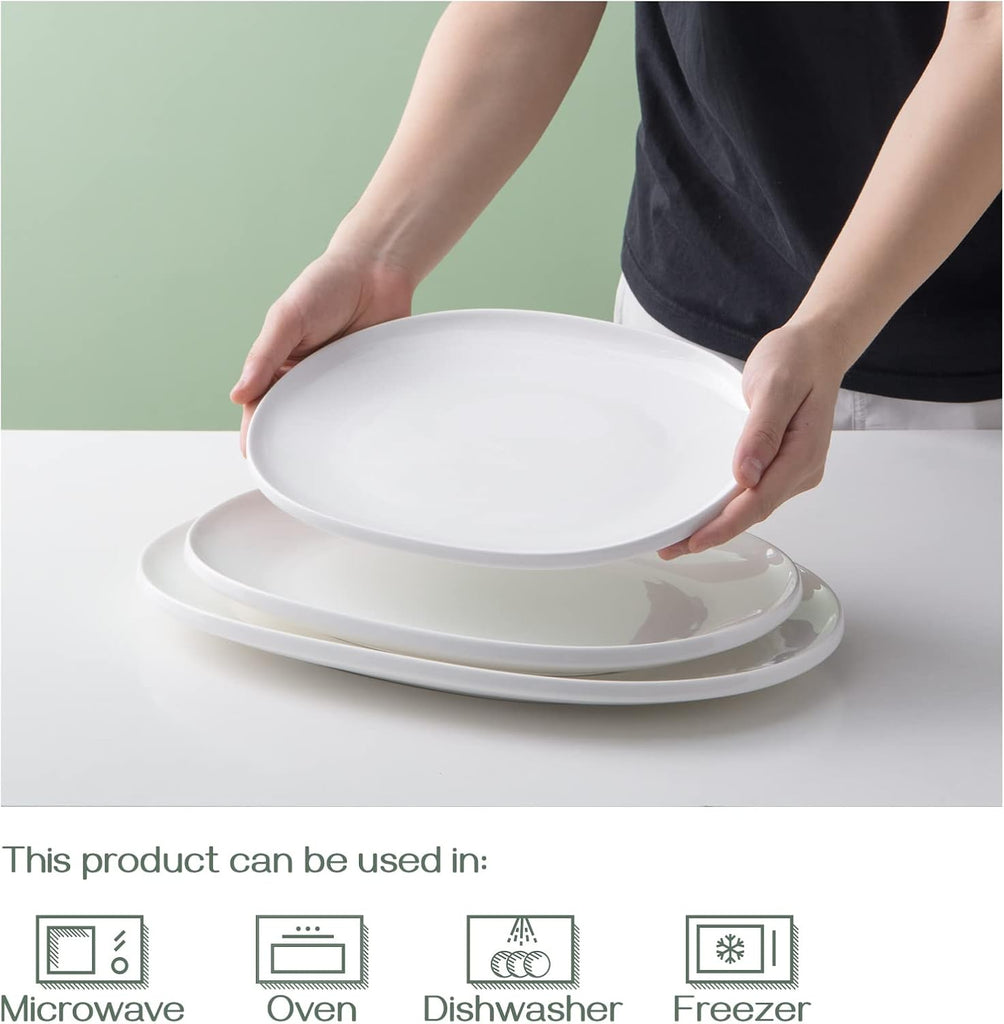 Large Serving Platter, 16"/14"/12" Porcelain Platters for Entertaining Wedding Party, White Oval Plates Set of 3