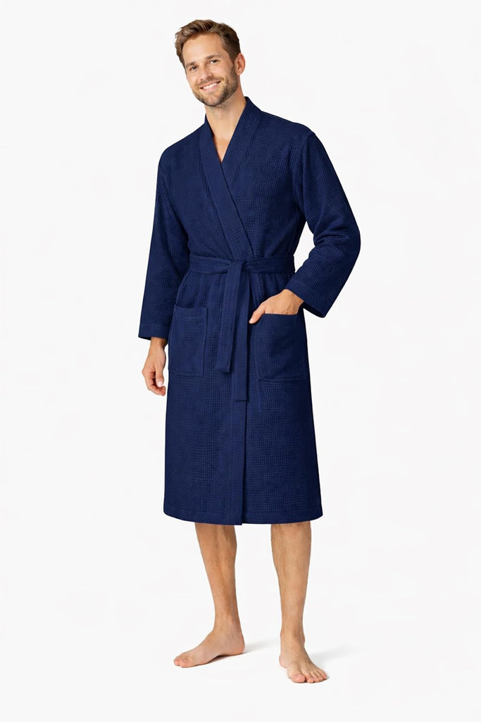 Men's Waffle Bathrobe Lightweight Kimono Spa Robe - Quick Dry Bath & Shower Robe for Men with Pockets