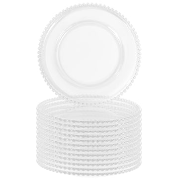12 Pack 13 Inch Clear Charger Plates with Clear Beaded Rim