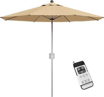 9 FT Motorized Patio Umbrella, Remote Outdoor Umbrella with Heavy Duty Aluminum Frame