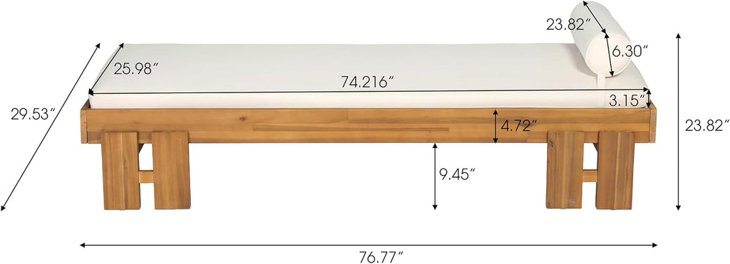Acacia Wood Outdoor Daybed with Cushion & Pillow, Patio Sofa Couch Backyard, Patio Garden Lounge Sofa