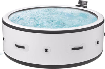 4-6 Person Round Inflatable Hot Tub, Portable Outdoor Spa with Max 104 °F Thermostatic Heating, Auto Inflation, 6 LED