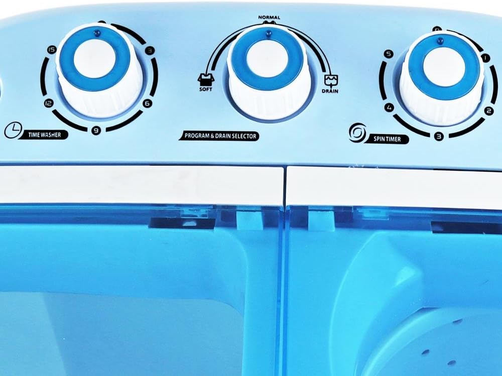 Upgraded Version Portable Washer & Spin Dryer, Mini Washing Machine, Twin Tubs, Spin Cycle w/Hose, 11lbs. Capacity, 110V