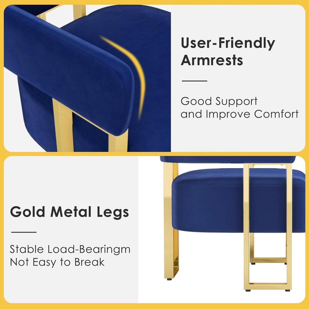 Modern Navy Blue Velvet Accent Chair Set of 2, Barrel Chairs Set of 2, Arm Side Chairs Bedroom (2, Blue)