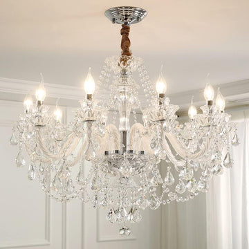 Crystal Chandelier K9 Clear Crystal 10 Lights E12 Bulbs Pendant Lighting Fixture for Dining Room, Living Room, Bedroom Modern Ceiling Lights 32in (10 Lights)