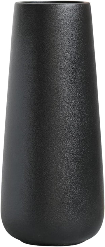 11 Inch Tall Matt Black Ceramic Vase