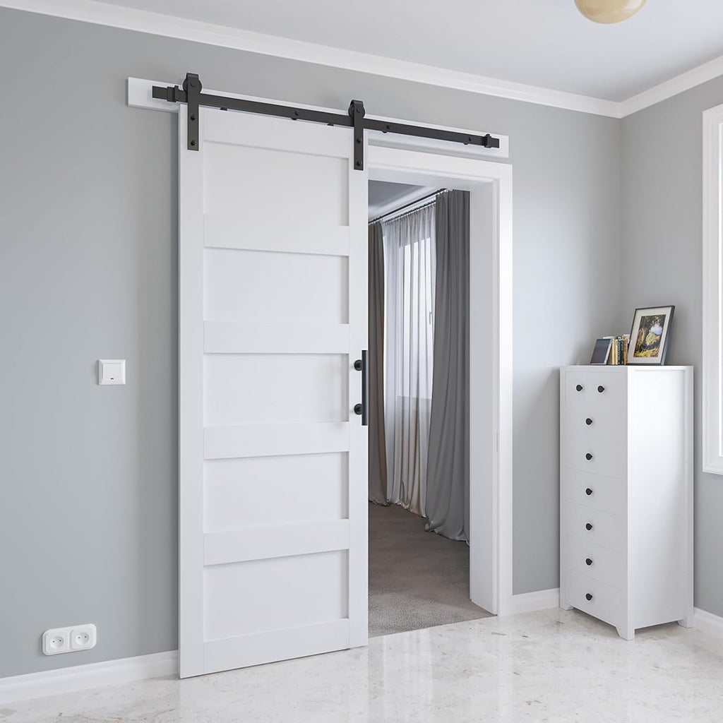 28in x 84in Sliding Barn Door with 5ft Barn Door Hardware Kit & Handle, Pre-Drilled Holes Easy Assem