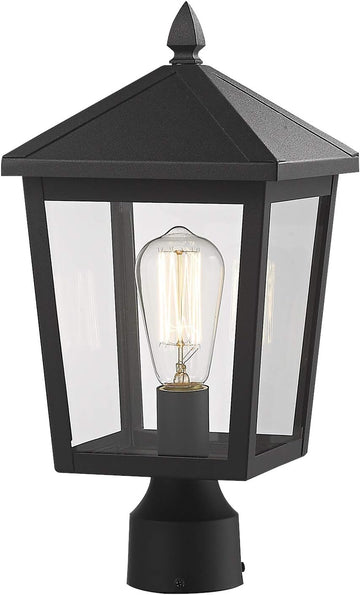 Outdoor Post Light, 16 Inch Exterior Pole Light Pillar Lantern with Clear Glass Shade and Black Finish