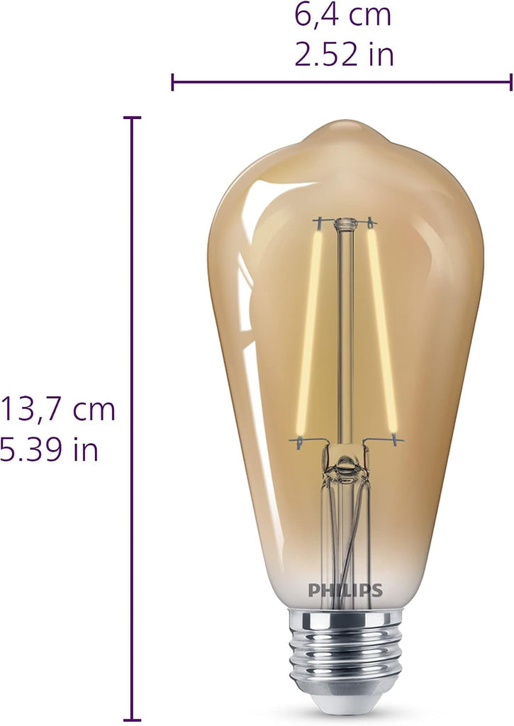 75W ST19 2-Pack Vintage Edison Amber (2000K) 700 Lumen (8.8W = 75W) Dimmable Flicker-Free Light Bulbs
