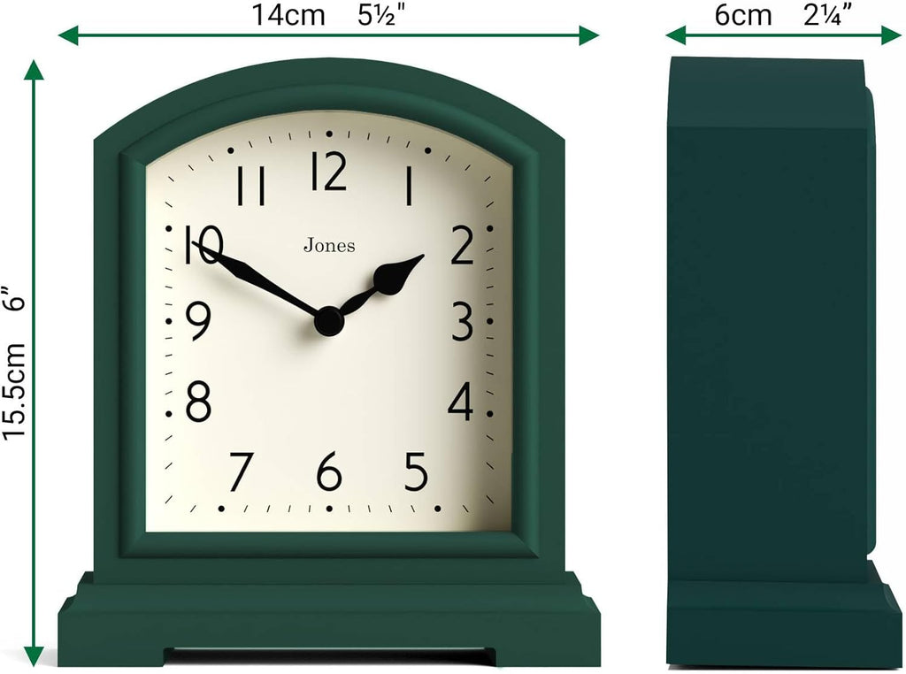 Tavern Mantel Clock - Modern Arch top Design - Dark Green - Contemporary Classic Style for Desk, Table, Shelf or Bedside