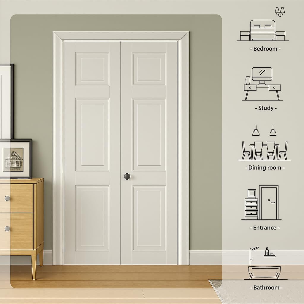 36in x 84in Paneled MDF Bi-Fold Barn Door, Closet Door, Slab Covered with Water-Proof PVC Surface, w