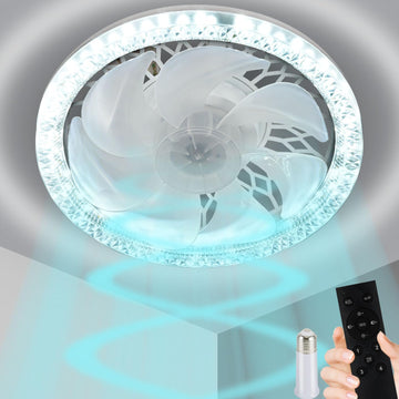 Light Socket Fan with Remote 12”, Screw in Socket Fan Light with Dimmable Brightness and Color Temp, Socket Modern Flush Mount Low Profile Ceiling Fan for Bedroom, Small Living Room, Kitchen
