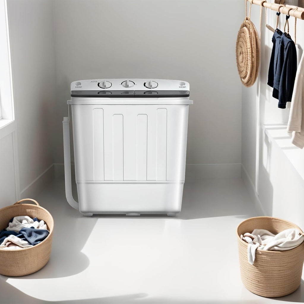 Portable Washing Machine, 18lbs Compact Laundry Washer, Free Drying Rack & 10 Hangers, 11lbs Wash & 7lbs Spin Dry