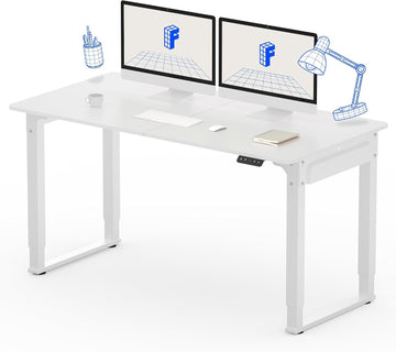 4-Leg Standing Desk, 55"x28", Electric Height Adjustable, White | Stable 4-Leg Frame, Spacious Workspace, Memory LED