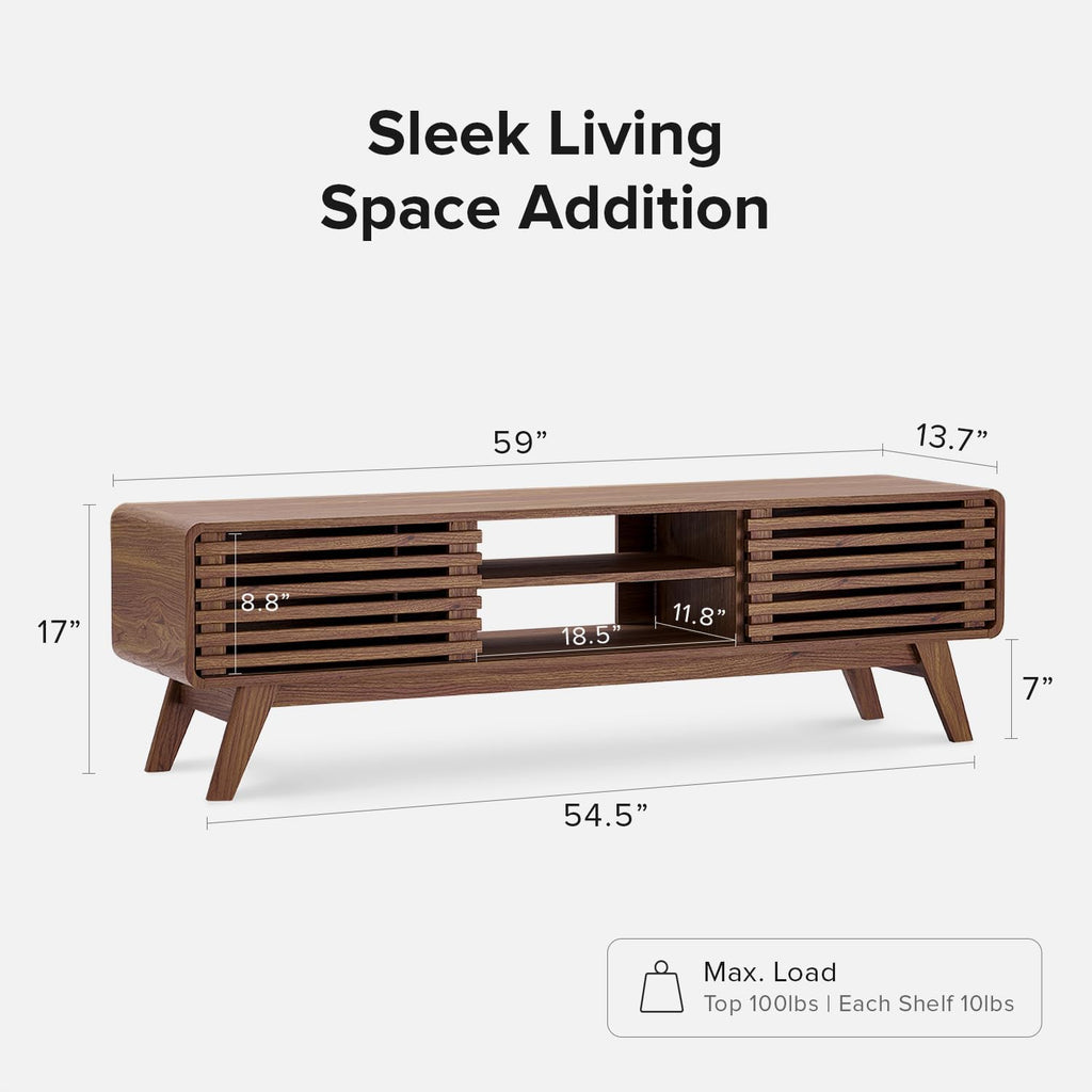 TV Stand, Mid Century Modern for 55/60/65 inch TV, Farmhouse TV Stand, Entertainment Center with Storage, TV