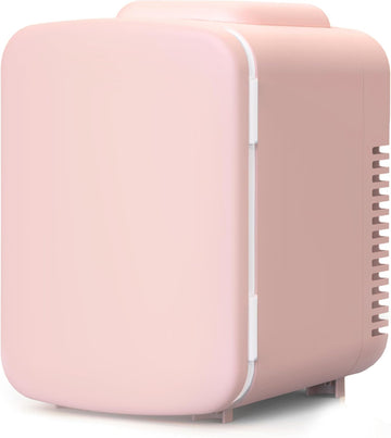 4L 6 Can Portable Mini Fridge, Cooler & Warmer Compact Refrigerators for Food, Drinks, SkinCare, Office Desk, Pink