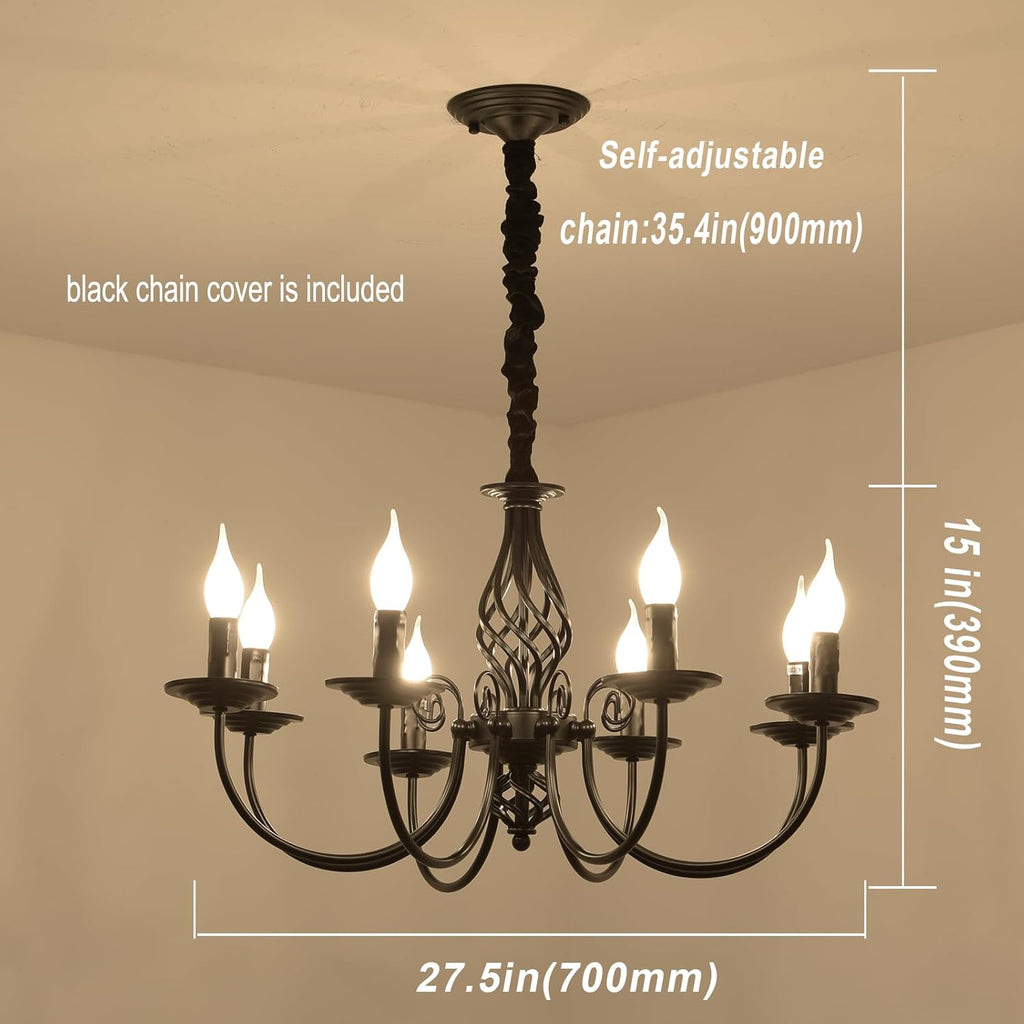 Black Chandelier,8 Lights French Country Chandeliers,Metal Pendant Chandelier,Pendant Light Fixture for Island Kitchen Farmhouse,Dining Room,Foyer