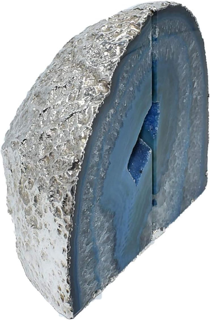Agate Geode Bookends Silver Electroplated Small Bookends for Shelves, Non-Skid Bookend, Book Stopper for