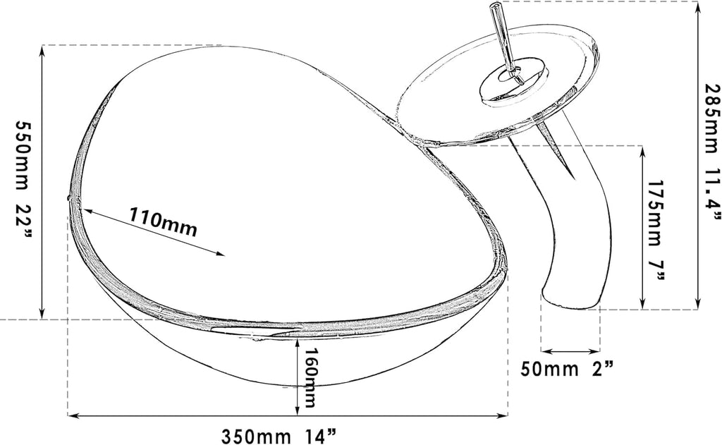 22 Inch Bathroom Vessel Sink with Waterfall Faucet and Pop-Up Drain Combo,Clear Glass Sink Bowl Above Counter Oval
