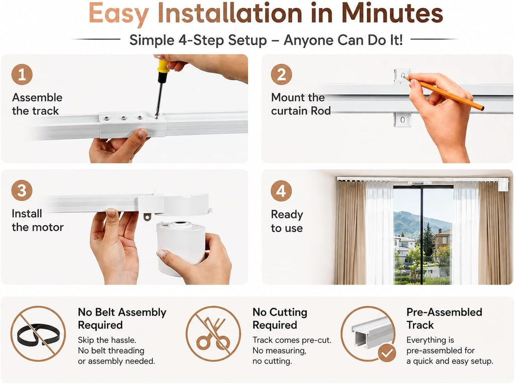 Smart Electric Curtain Track, 98.4" Motorized Curtain Rail with APP & Remote Control, Ultra Quiet Automatic Smart