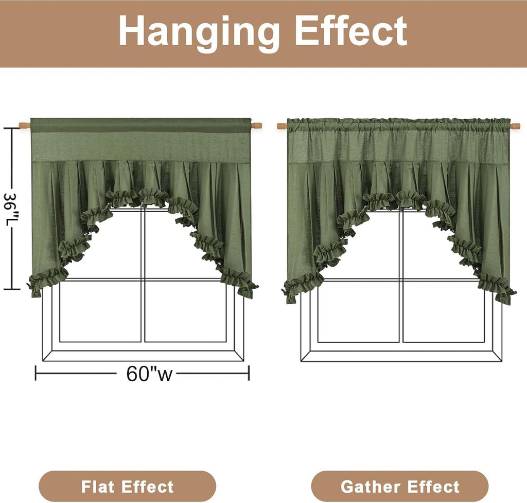 Linen Valances for Windows Farmhouse Ruffle Swag Valance Rustic Country Window Valances Light Filtering Kitchen